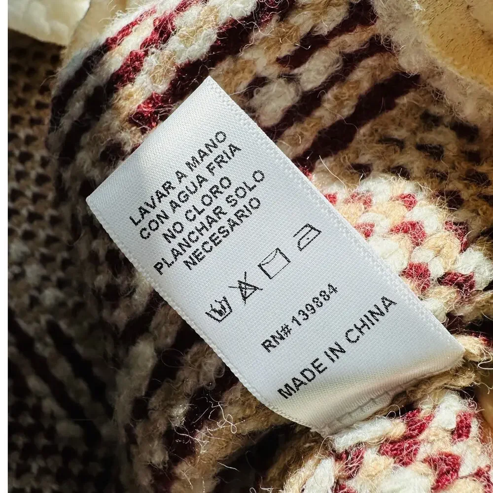 a. peach Tan Ivory Burgundy Southwest Print Button Collared Sweater Jacket S - Picture 10 of 13